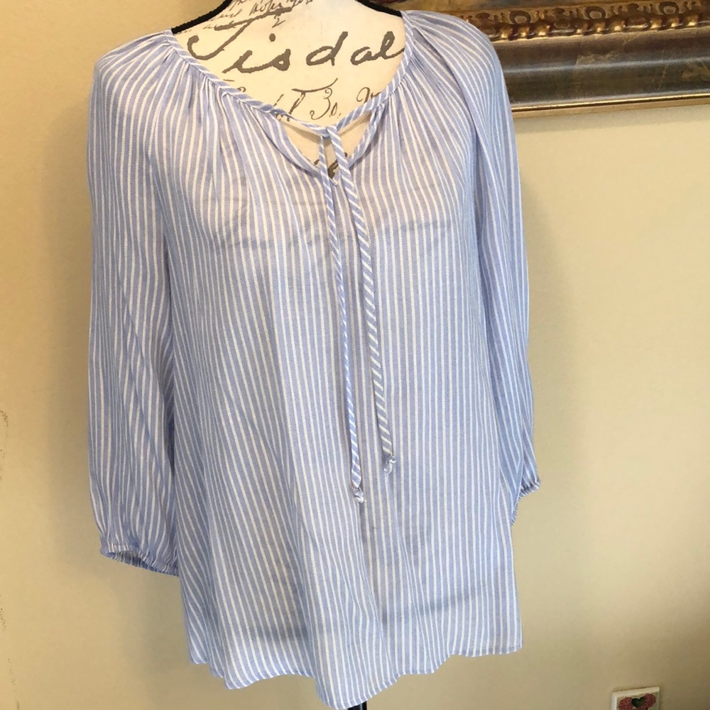 Fred David Bohemian vertical striped semi-sheer long sleeve elastic wrist top